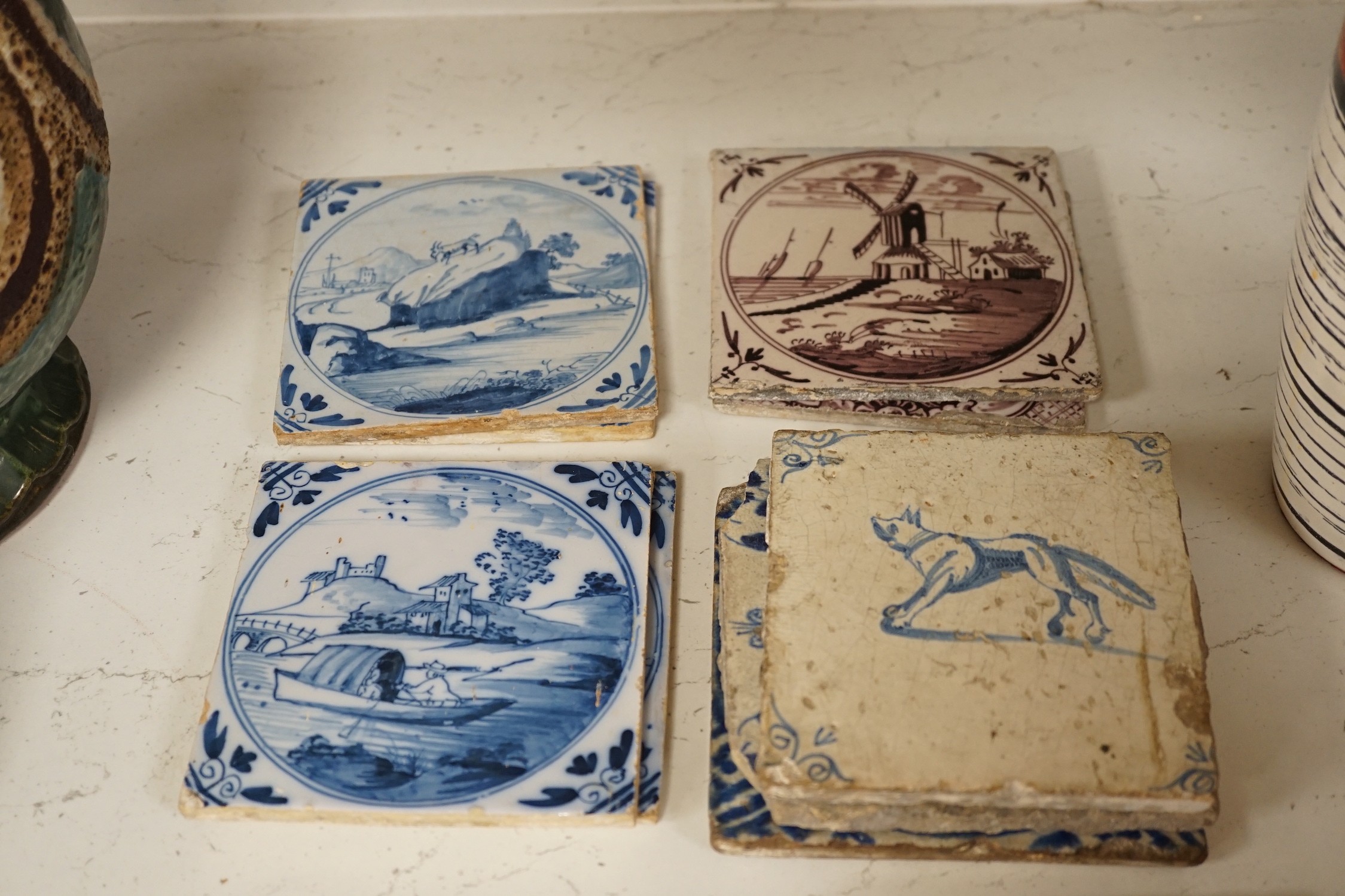 Sixteen Delft tiles from the 17th to 19th century